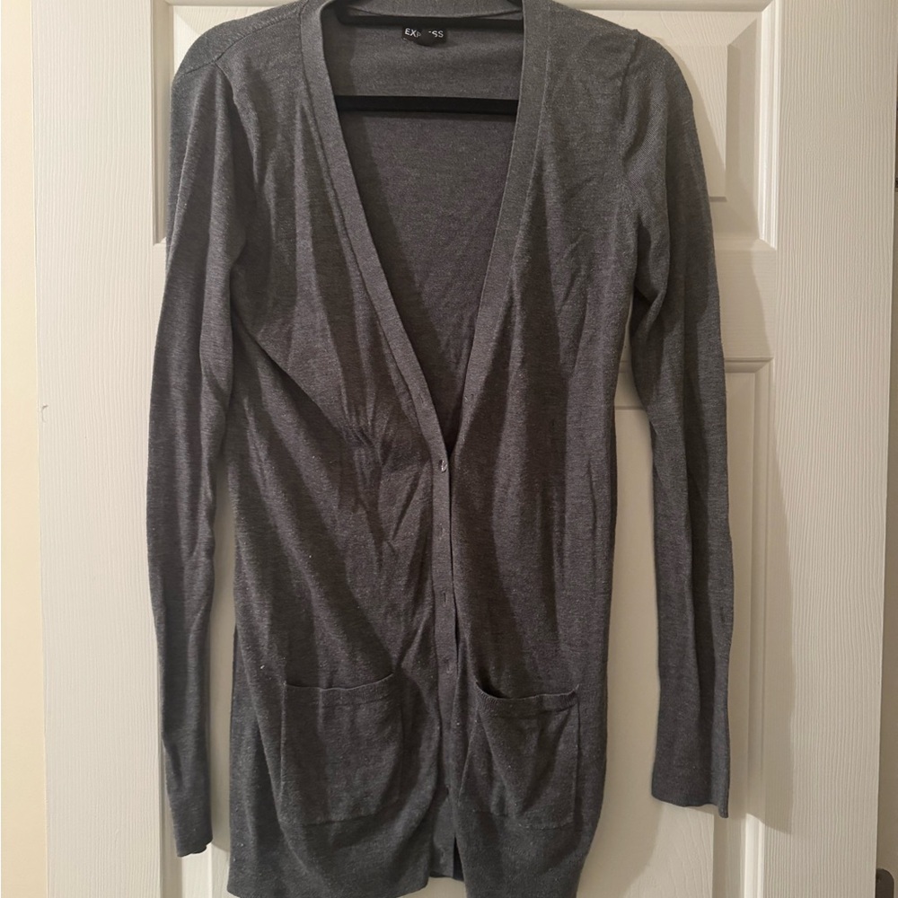 Express Gray Cardigan Sweater Classic Knit